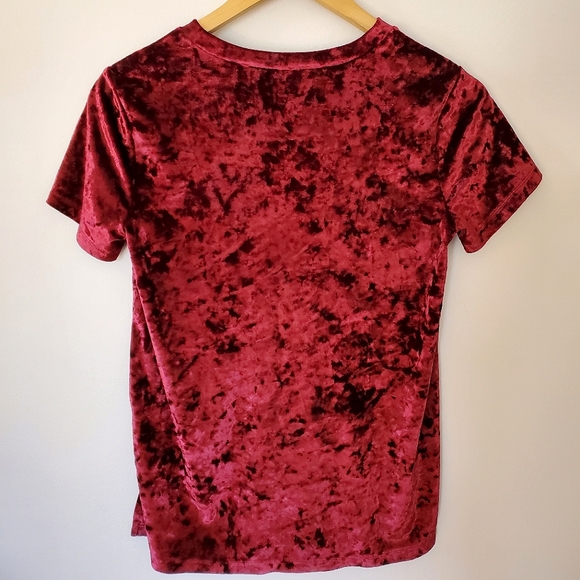 Forever 21 Crushed Velvet Burgundy Stretchy Top (Small) - Picture 3 of 5